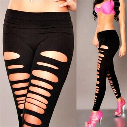 2020Summer Spring Women Low Waist Irregular Hole Hollow Leggings Elastic Pants New Fashion Black Girl Sexy Solid with Pockets