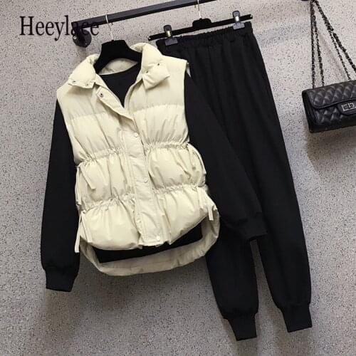 Plus Size Women Winter Suit 2020 Warm Long Sleeve Sweatshirt and thicken vest +long pants sets women 2/3 pieces sets streetwear