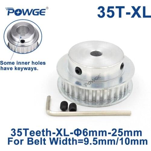 POWGE 35 Teeth XL Timing pulley Bore 6/6.35/7/8/10/12/17/19/20/25mm for width 9.5mm XL Synchronous Belt 35-XL-037 BF 35teeth 35T