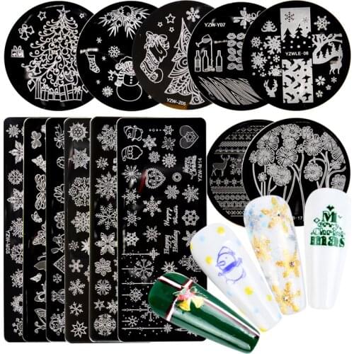 YWK 1 PC Nail Art Stamp Plates Nail Polish Print Leaf Flower Dreamcatcher Snowflake Christmas Stamper Scrapper Sponge