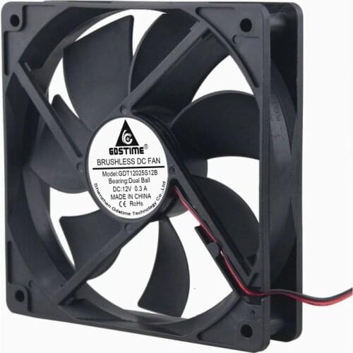 10 Pieces Gdstime 120x120x25mm 12025B 0.3A Dual Ball Bearing 2Pin 12V 12cm DC Brushless Industrial Cooler PC Cooling Fan 120mm