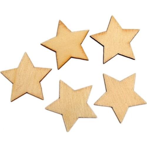 100pcs 35mm Unfinished Star Wood Slices Embellishments MDF Wooden Cutout Flatback Scrapbooking For Cardmaking Art Wedding Decor