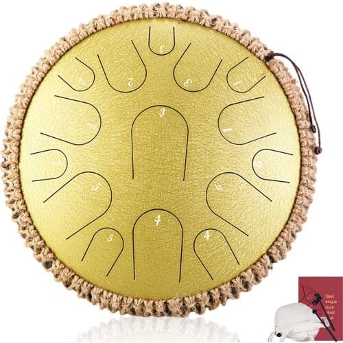 HLURU Tongue Drum 13 Inch 15 Tone Handpan Drum Professional Musical Instrument Hand Disc Drum Yoga Meditation Kong Ling Drum