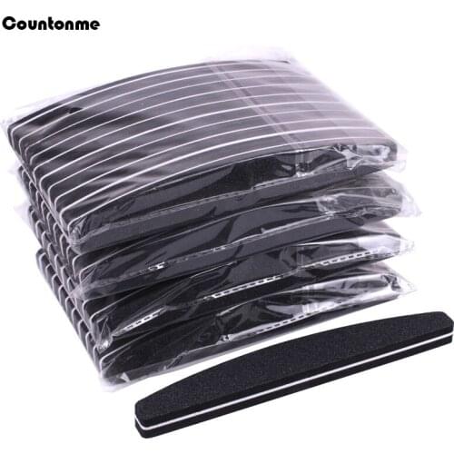 20Pcs Black Sponge Nail Buffers Half Moon Sanding Block 100/180 Washable Polishing File Professional Nail Art Tools For Manicure