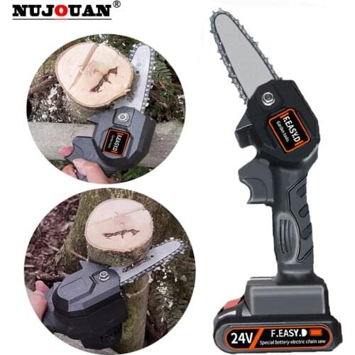 24V 4 Inch Brushless Chain Saw Cordless Mini Handheld Pruning Saw Portable Woodworking Electric Saw Cutting Tools Chargeable New