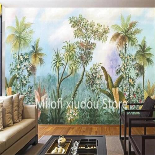 Milofi custom 3d wallpaper mural European forest rainforest banana coconut tree living room bedroom background wall decoration p
