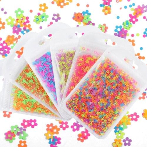 6 Bags Neon Nail Sequins Spring Flowers Shape Glitter Flakes Nail Art Accessories French Manicure DIY Charms Nails Decorations
