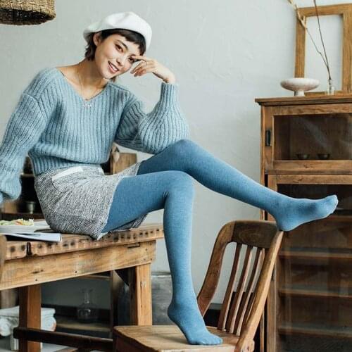 680D Autumn Winter Baby wool Warm Solid color Leggings Vertical bar High waist shaped Pantyhose
