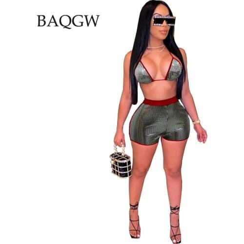 Bandages Halter Tops Outfit Women Two Piece Club Set Sexy Strapless Crop Top and Biker Shorts Matching Sets Beachwear Sweatsuits