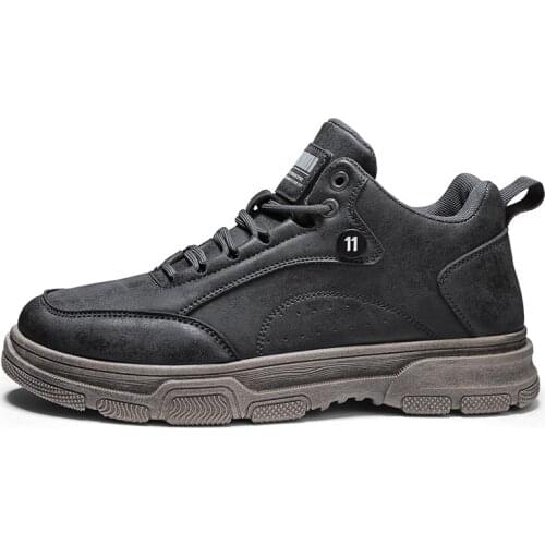 Trend Adult Mens Casual Shoes Breathable Lace-up Mens ankle boots short boots Rubber Non-slip men work shoes Popular Men
