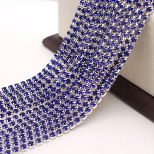 10Yard Deep Blue Color Claw Crystal Rhinestones Chain Gradient DIY Dense Silver Base Rhineston Chain Garment&Bag Art Decoration