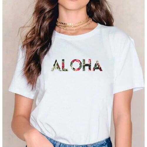 Floral Aloha Vintage Graphic Tees Oversized Clothes Women Summer Floral Aloha Cartoon Tshirts Vintage Streetwear Tops