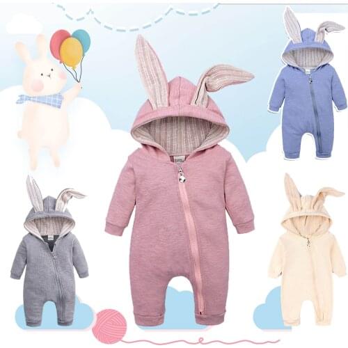 Jumpsuit For Kids Infant Baby Romper Cartoon Rabbit Ears Hooded Overalls Jacket Newborn Boys Girls Hoodie Rompers Playsuits