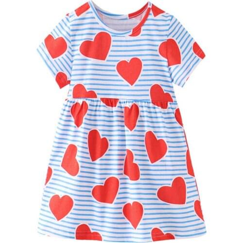 Funnygame Girl Dress Girls Summer Cotton Clothes Valentines Day Heart Print Fringed Princess Dresses Children Clohting