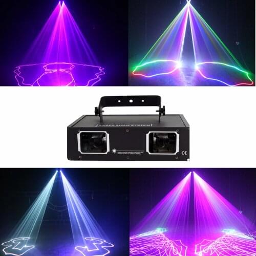 Double-head laser light DMX full-color laser effect RGBW self-propelled, suitable for clubs, discos and other places