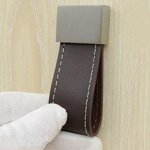 Hardware leather handle Zinc alloy coffee wardrobe handle Single hole drawer small knobs Rectangular cabinet safety pulls