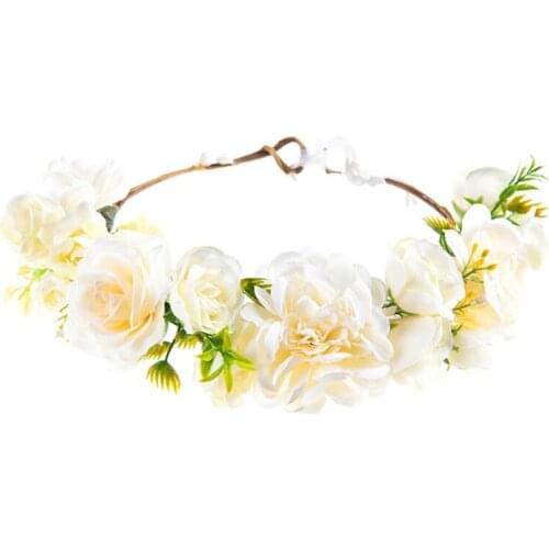 U2JF Simulation Multicolor Bloomy Rose Floral Crown Wreath Bridal Wedding Headband
