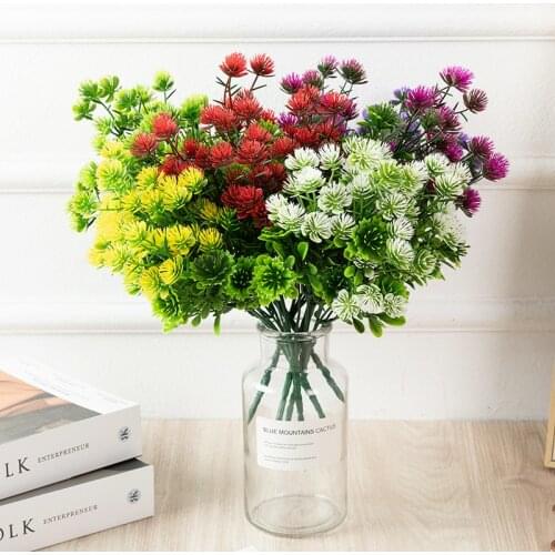 Artificial Plastic Pine 7 branches Pine Cones Fake Plants Tree for Christmas Party Decoration Faux Grass Xmas home decor