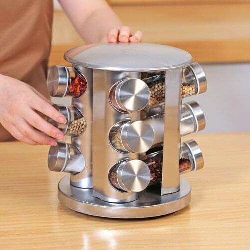 Space-saving 430 stainless steel glass rotating seasoning jar, easy to take, set seasoning jar