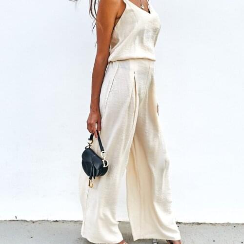 2-Piece Sets New Summer Solid Cotton Blends Loose Pant Tank Top Matching Suits Casual Outfits Conjunto Femenino Vintage Fashion