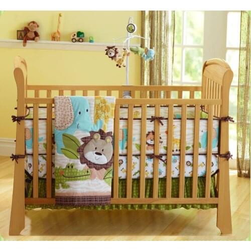 7PCS embroidered cot baby bedding set cotton crib bumper baby cot sets ,tour de lit bébé (4bumper+duvet+bed cover+bed skirt)