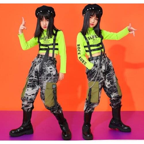 Jazz Dance Costumes Kids Camouflage Street Dance Practice Wear Cool Girls Hip Hop Rave Stage Performance Clothing Suit PP009