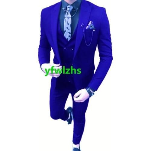 Handsome One Button Groomsmen Peak Lapel Groom Tuxedos Wedding Dress Men Suits Blazer Prom Dinner (Jacket+Pants+Tie+Vest) A171