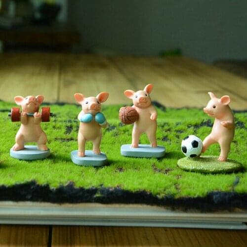 Creative Sports Piggy Animal Basketball Fitness Cute Figurines Mini Garden Decoration Hand-made Birthday Gifts for Men and Women