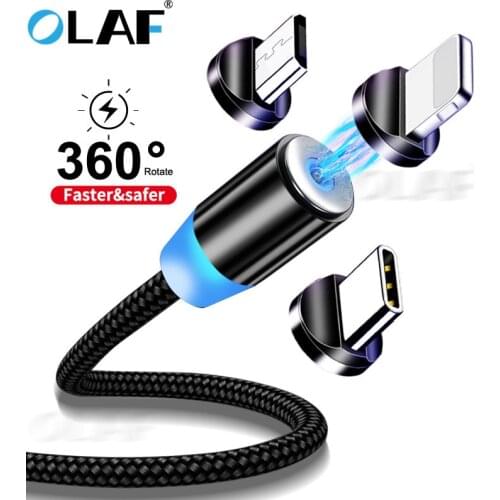 OLAF 1m Magnetic Cable Micro usb cable For Samsung S9 S10 USB Type C Cable For iPhone X 8 7 11 Pro USB C Magnetic Charger Cable
