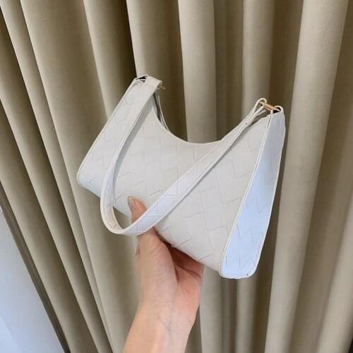 Fashion Plaid Pattern Baguette Bags Woven PU Leather Shoulder Bags for Women 2021 Designer Luxury Handbag Female Travel Tote