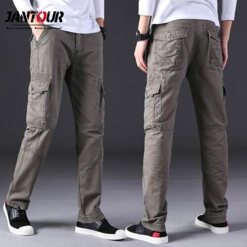 2020 Autumn Winter 100% Cotton Men Cargo Pants Fashion Letter Embroidery 4 Colour Military Men Trousers Male Multi Pockets Pants