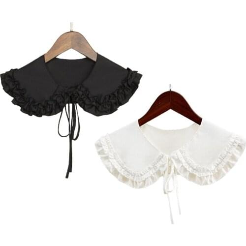 MXMB Women Girls Detachable False Collar Double Layer Ruffle Doll Lapel Necklace Choker Lolita Big Shawl Lace-Up Shrug Poncho