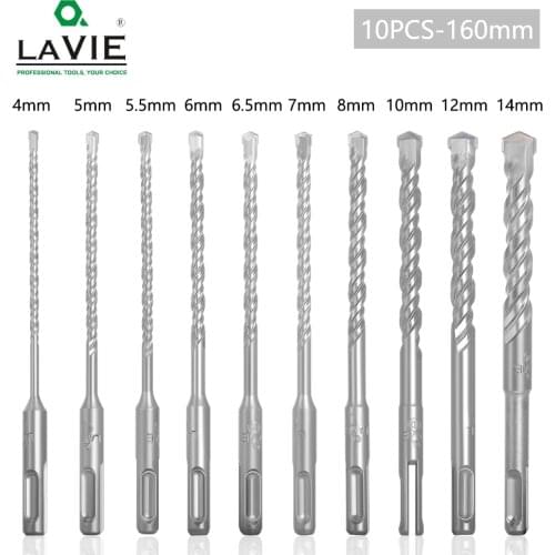 10pcs Electric Hammer SDS Plus Drill Bit Set 160mm for Concrete Wall Brick Block Masonry Hole Saw Drilling Bits 4mm 5mm 6mm 018