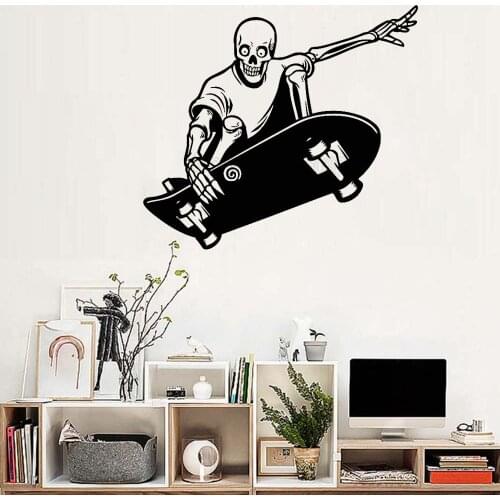 Skull Skateboard Ride Boys Wall Stickers Living Room Home Wall Decor Mural Art Decals Teens Bedrooom Vinyl Wall Tattoo New LC163