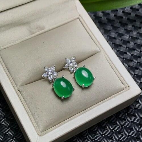 Natural green chalcedony Earrings 925 sterling silver hot style special price promotion including certificate package, beautiful
