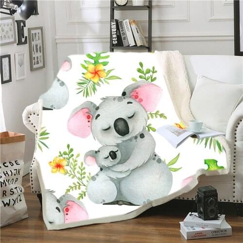 New Koala Lamb Wool Blanket Soft Warm Blanket Cartoon Animal Print Double Blanket Sofa Bedroom Blanket for Children