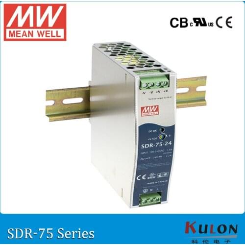 Original MEAN WELL SDR-75 Single Output 75W 12V 24V 48V 6.3A Industrial DIN Rail Meanwell Power Supply slim size