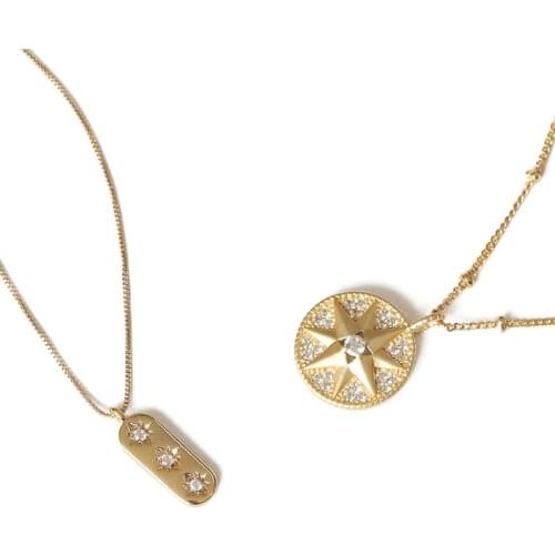 SRCOI Round Rhinestone Star Simple Pendant Necklace Fashion Long Chain Accessories Metal Gold Color Oval Star Necklace For Women