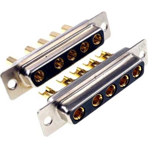 2pcs D-Sub Connector 30 A High Power 5 Position 5 Pin Combo Receptacle Socket Female Machined 5W5 Gold Panel Mount Wire Solder