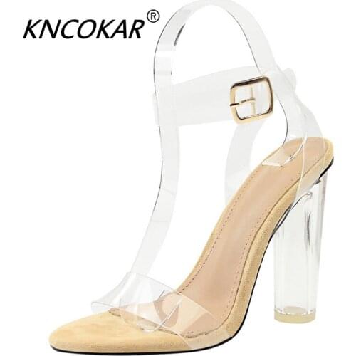 KNCOKAR Women Sandals Summer Sexy Nightclub Shoes With Ultra High Heel Round Crystal With Peep-Toe Transparent Strappy Sandals
