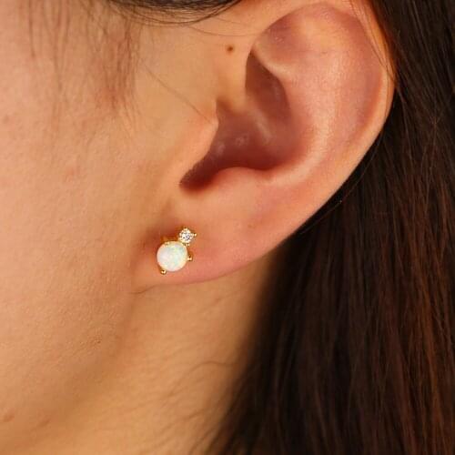 WHITE FIRE opal cz stone simple stud earring for girl multi piercing mini studs