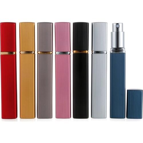 1pc 8 Color 12ml Metal Case Glass Tank Perfume Bottle Aluminum Nozzle Spray Refillable Bottle Parfum Cosmetic Glass Container