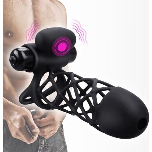 G spot Stimulator Bullet Vibrator Flexible Vibrating Cock Cage Dick Enlargement Extender Ejaculation Delay 10 Speeds