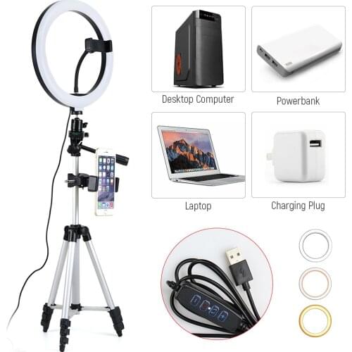 10inch LED Ring Light Camera Lightweight Tripod Stand With Phone Clip Holder Selfie Lamp Photo Studio Live Photography Lighting
