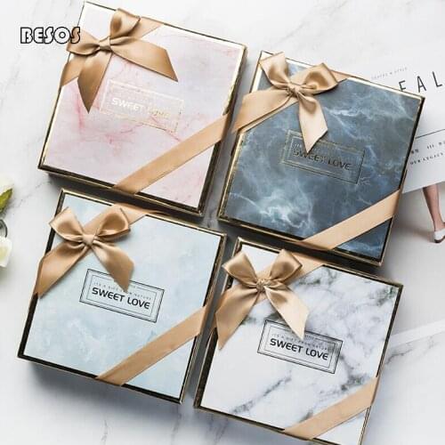 Fresh And Simple Marble-striped Silk Ribbon Bow Large Wedding Celebration Party Perfume Purse Best-selling Square Gift Box B141D