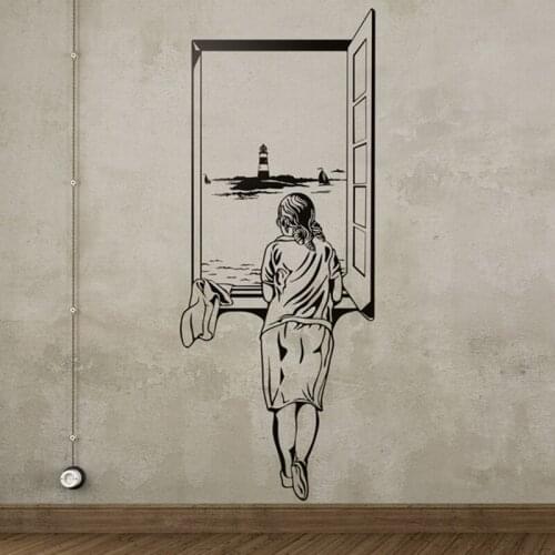 Stickers Citation Girl at the Window Vinyl Wall Decor Mural Decals Wall Art Wallpaper Room Decor Living Room Home Decor Poster