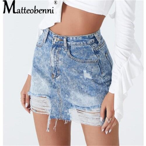 Sexy High Waist Buttocks Jean Skirts Women Summer Casual Short Skirt New 2021 Ripped Tassel All-Match Ladies Denim Short Skirt