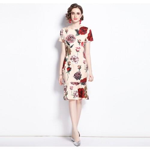 Women Summer Dresses Office Lady A-LINE Printing Mid-Calf Women Dresses O-Neck Elegant Party Night Sexy 2021 New Women Dresses