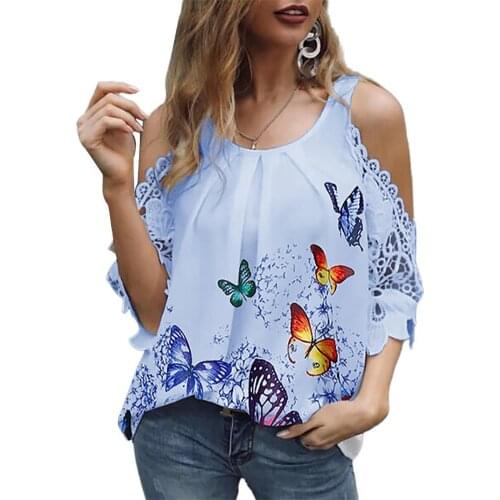 Summer Tops Women Butterflies Print Women Off Shoulder Casual Round Neck Shirt Oversized t-shirt Streetwear платье летнее 4XL
