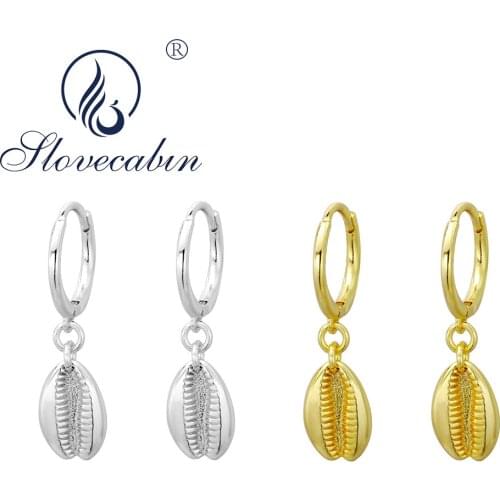 Slovecabin 925 Sterling Silver Gold Shell Hoop Huggies Earring For Women Rock Punk European Luxury High Quality Fashion Jewelry